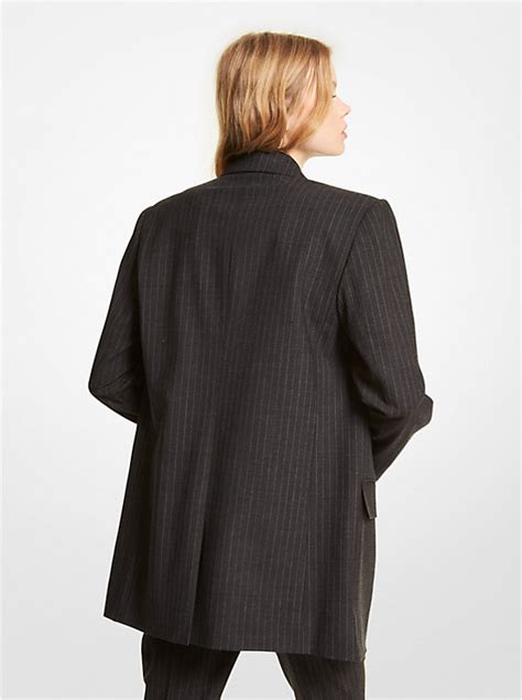 Pinstripe Stretch Flannel Wool Blazer 